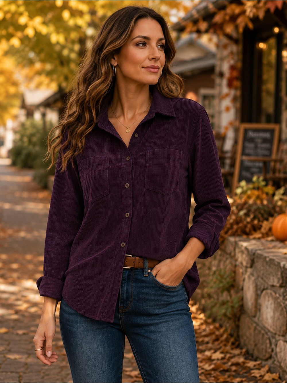 Chico's Plum Corduroy Button-Down Shirt